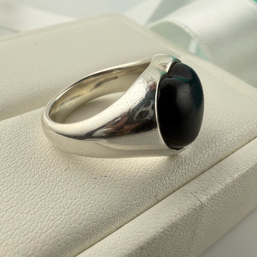 Tiffany & Co. Elsa Peretti Heart Shaped Black Jade Cabochon Ring Sterling Silver - Picture 9 of 12